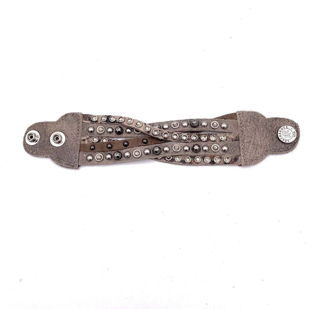 Leatherock Marilyn Bracelet Two Tone Leather Strip Studded Sparkling Crystals 8" - Picture 3 of 5